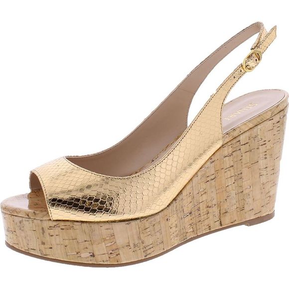 Stuart Weitzman Shoes - Stuart Weitzman Womens Riveria Gold Leather Platform Wedge Sandals Shoes NWT